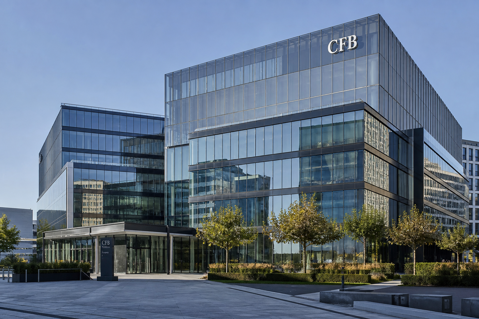 CFB glass business centre with the CFB sign on the facade